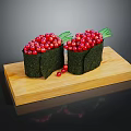 Delicious Nori Wrapped Sushi Rolls With Red Fish Roe On Wooden Board