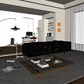 Mid-ancient style living room sofa coffee table combination three-person sofa multi-person sofa side table coffee table bookshelf desk and chair combination floor lamp potted plant 3d model