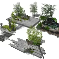 Garden Ornamental Designs Featuring Trees Bamboo Stone Paths Rocks And Water Elements 3d model