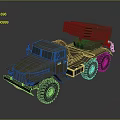 Brown Military Vehicle Equipped With Missile Launcher Large Off-Road Tires And Cargo Bed