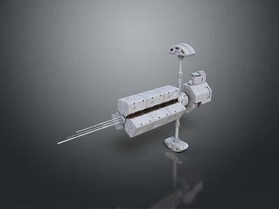 3D Rendered Metallic Mechanical Device With Elongated Parts And Support Stand Structure 3d model
