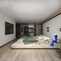 Modern Loft Living Room With Curved Sofa Round Tables And Staircase