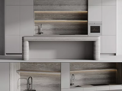 Modern Kitchen Cabinets In Minimalist Interior With Island And Lighting 3d model