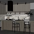 Modern Kitchen Interior Design With Marble Island Counter Bar Stools Cabinets And Appliances