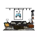 Modern Living Room Sofa And Coffee Table Set With Accent Chairs And Wall Art
