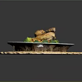 Delicious Grilled Chicken with Broccoli on Blue and White Plate and Woven Placemat