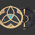 Luxurious Decorative Ornament Set With Golden Frame Geometric Patterns And Blue Gemstone