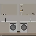Light Colored Balcony Cabinets with Illuminated Shelves Sink And Washing Machines