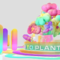 Colorful Inflatable Flower Shaped Decorations With Columnar Structures And Wavy Summer Bases