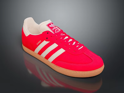 Red Casual Classic Sneakers With White Stripes And Brown Sole Design 3d model