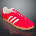 Red Casual Classic Sneakers With White Stripes And Brown Sole Design
