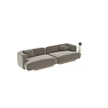 Modern Double Sofa With Gray White Upholstery Round Pillows And Wooden Legs