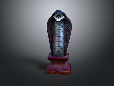 Reptile Cobra Statue with Expanded Hood on Red Wooden Base Detailed Texture and Glossy Finish 3d model