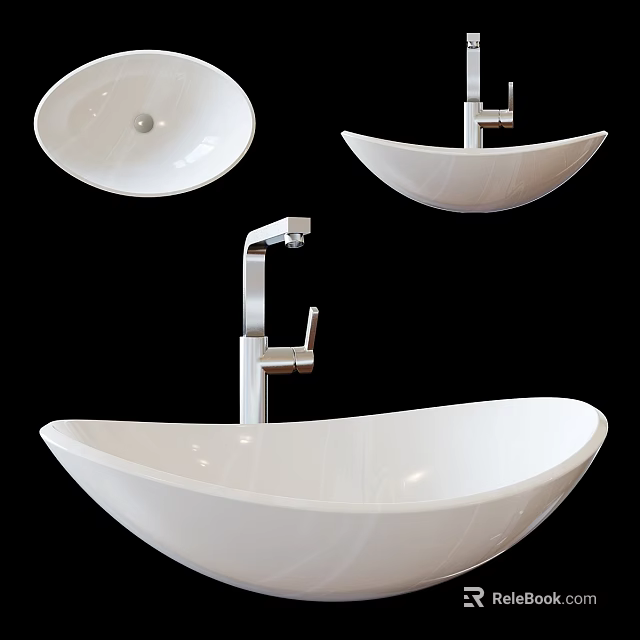 Modern White Ceramic Vessel Washbasin Design With Chrome Faucet And Sleek Style 3d model 