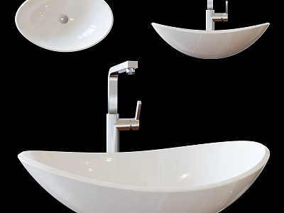 Modern White Ceramic Vessel Washbasin Design With Chrome Faucet And Sleek Style 3d model
