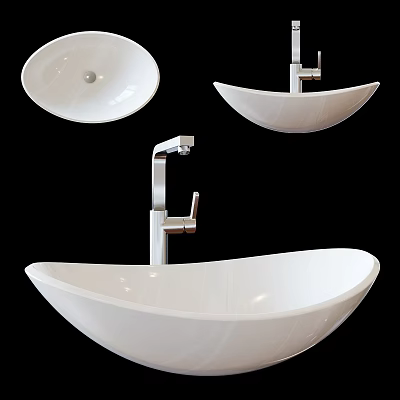 Modern White Ceramic Vessel Washbasin Design With Chrome Faucet And Sleek Style 3d model