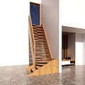 Modern Interior Stairs With Intricate Railings Wooden Structure And Blue Steps