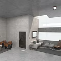 Modern Living And Dining Area With Gray Concrete Walls Sofa And Seating Design