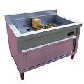 Stainless Steel Open Kitchen Station With Double Sink Steamer Baskets And Storage Cabinets