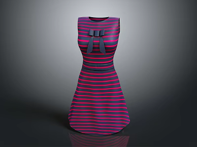 Man Designed Stylish Red And Black Striped Sleeveless Dress With Bow Belt 3d model