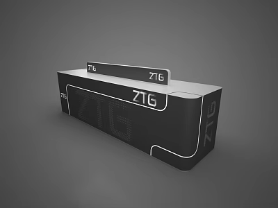 Modern Black Exhibition Counter Display Shelf With 7TG Logo And Sleek Design 3d model