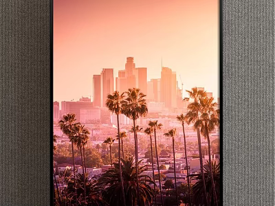 Landscape Painting Of Sunset City Skyline With Palm Trees And Pink Sky 3d model