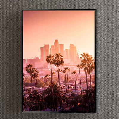 Landscape Painting Of Sunset City Skyline With Palm Trees And Pink Sky 3d model