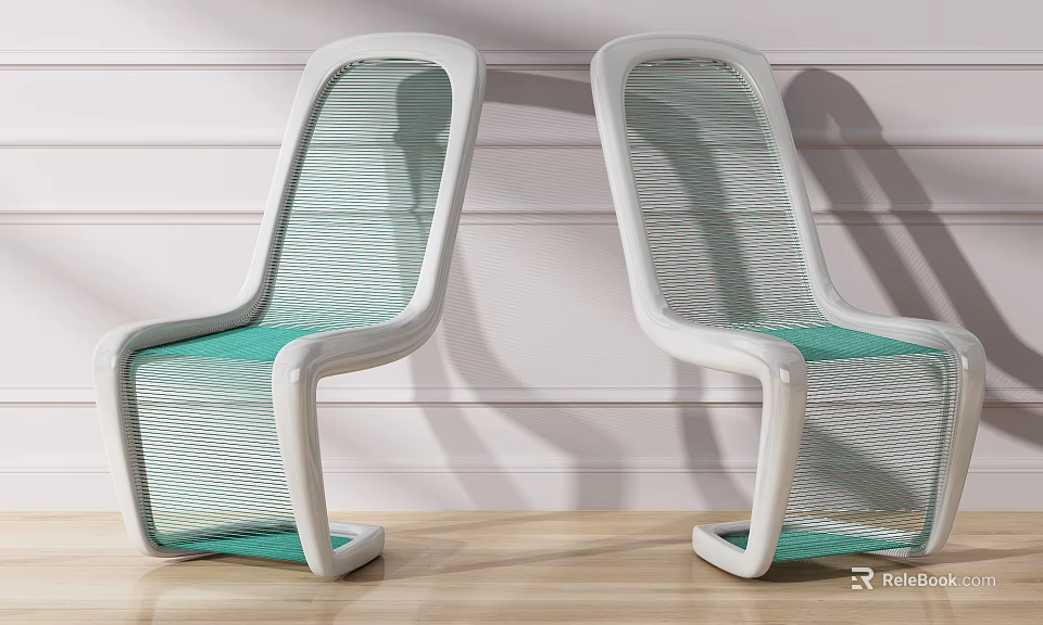 Modern Single Chair With White Frame And Green Mesh Seat For Indoor Use 3d model 