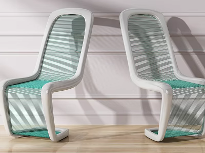 Modern Single Chair With White Frame And Green Mesh Seat For Indoor Use 3d model