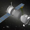 Cartoon Space Satellite With Solar Panels And Antenna In Starry Galaxy Background
