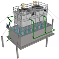 Industrial Equipment System Featuring Cooling Tower Pipes Pumps And Support Frames