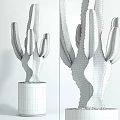 Tall Green Cactus Potted Plant in Concrete Pot with Textured Stems
