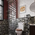 Modern Bathroom Interior With Tile Decor Patterned Floor And Washer 3d model