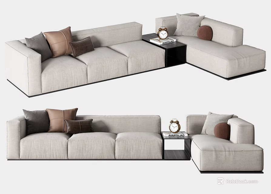 Modern Sectional Sofa With Multiple Colored Cushions And Side Table For Comfortable Living Room 3d model