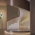Elegant Modern Spiral Staircase With White Marble Steps And Warm Lighting In Interior Design