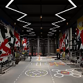 Sports Fitness Gym With Brick Walls Large Windows Green Turf And Training Equipment