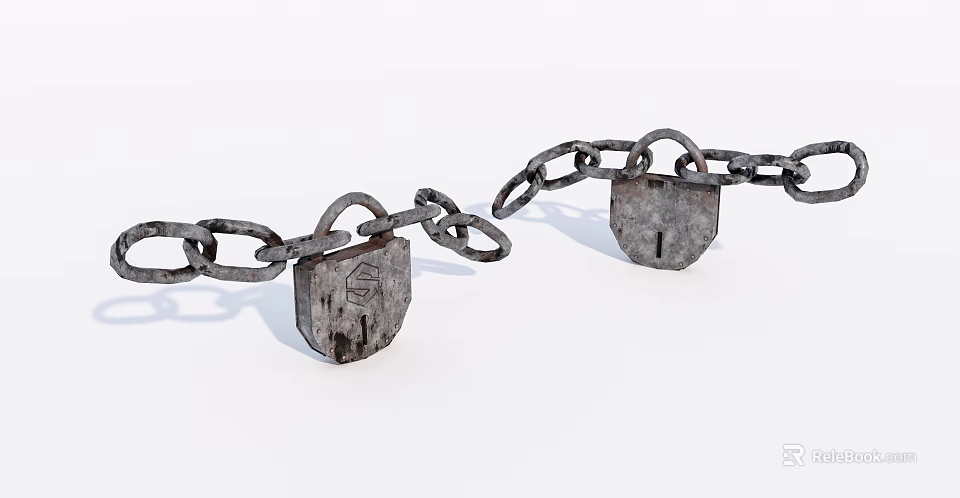 Handcrafted Stone Wood Padlocks And Linked Chains For Decorative Security Items 3d model