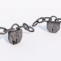 Handcrafted Stone Wood Padlocks And Linked Chains For Decorative Security Items 3d model