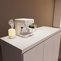 Modern Kitchen Coffee Machine With Steam And Green Herbs On Countertop