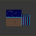 Arched Blue Starry Tent with Brick Walls Colorful Polka Dot Floor and Arcade Machines