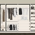 Organized Wardrobe Interior With Various Clothes Hanging Bags Shoes And Drawers On Shelves