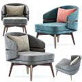 Luxury Modern Armchair In Grey Blue With Velvet Upholstery Wooden Legs And Accent Pillows