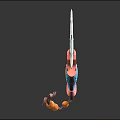 Artistic Decorative Knife With Red Blade Green Textured Handle Circular Holes And Orange Rope Tassel