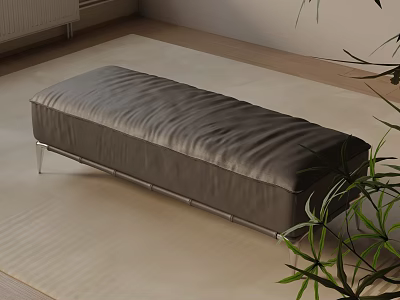 Modern Gray Leather Upholstered Shoe Bench With Metal Legs In Entryway Featuring Green Plant 3d model