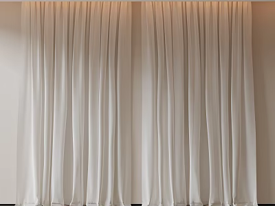 Soft White Floor Length Linen Curtains For Modern Home Interior Design 3d model