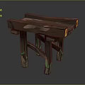 Artistic Wooden Furniture Table Featuring Curved Top And Green Accent Legs