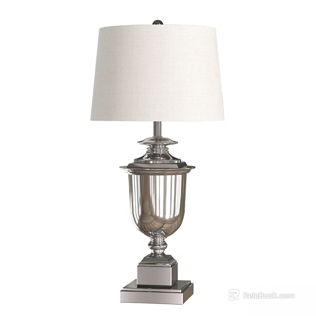 Elegant Table Lamp With White Lampshade And Silver Metal Base For Home Decor Design 3d model 