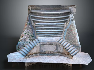 Ancient Historic Stone Stairs With Multiple Curved Steps Side Walls And Bottom Platform 3d model