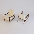 Two Single Sofas with White Cushions and Backrests Wooden Arms and Legs in White Background