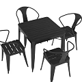 Black Metal Square Dining Table With Curved Armrest Chairs Set 3d model